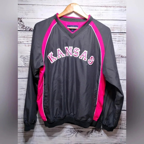 J America Kansas Windbreaker Jacket Gray Pink size Medium Collegiate Athletic - Picture 1 of 6
